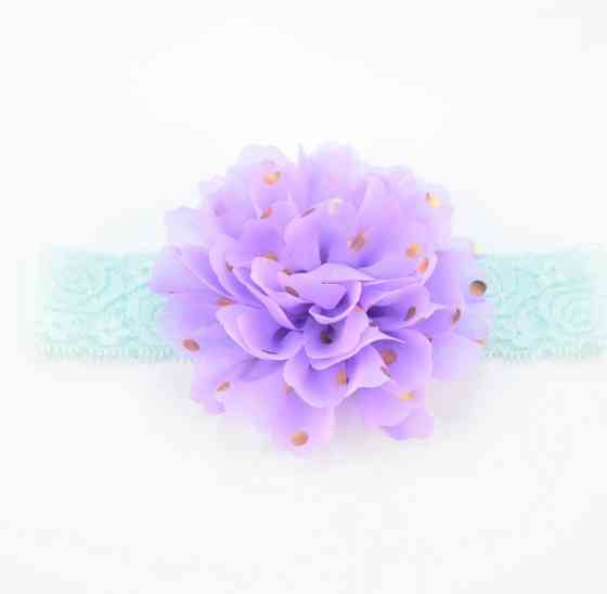 Детская повязка на голову сиреневый + ментол - окружность головы приблизительно 40-52см, диаметр цветка 10см Киев