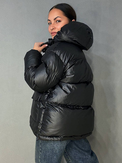 Куртка женская A-N 30046 глянцевая пуффер удлиненная с капюшоном S-M, черный, SM Киев - изображение 15