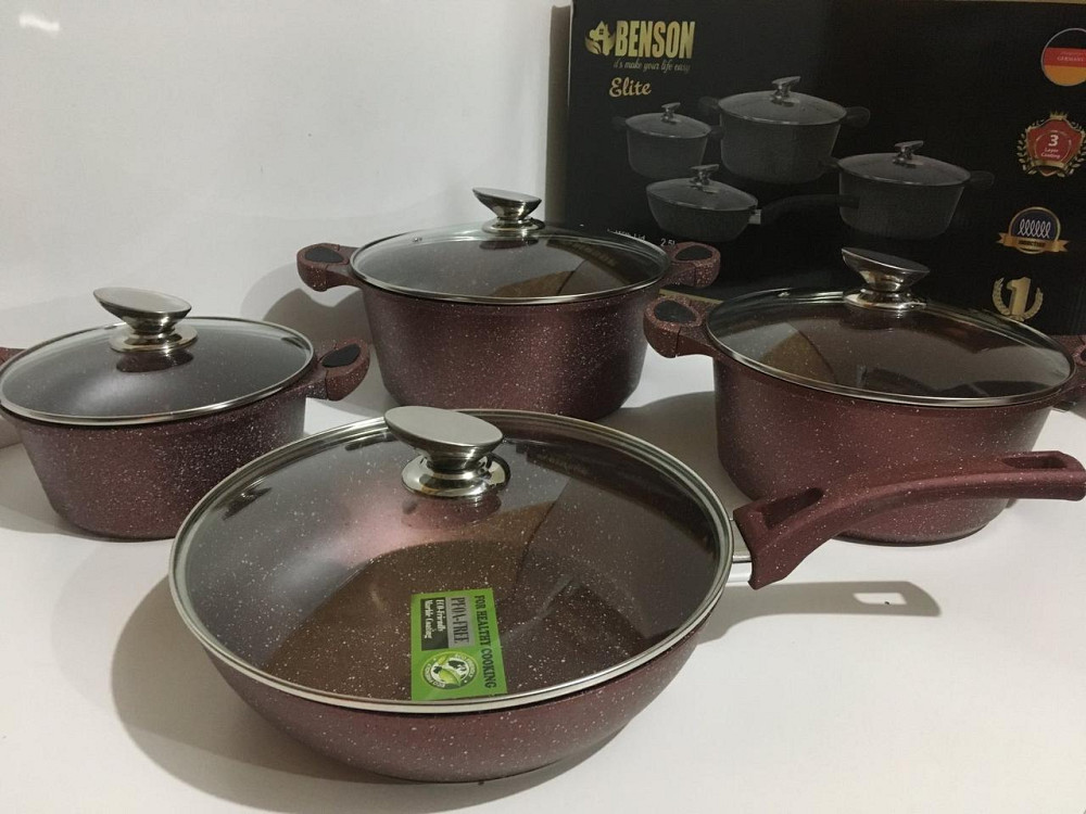 BN-334 (2)-Набір каструль і сковорода 2.5 л 4.5 л 6.5 л; 28 см червоний (2 шт./яский) Одеса - фото 1