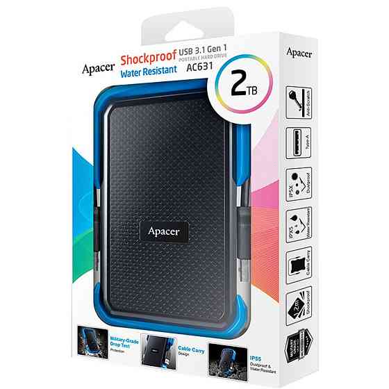 Зовнішній жорсткий диск PHD External 2.5'' Apacer USB 3.1 AC631 2TB Black/Blue (color box) Київ