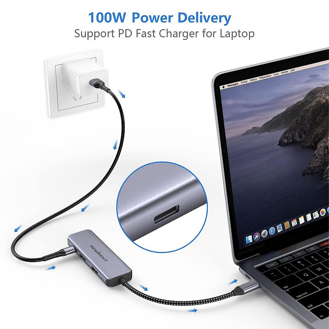 Адаптер Newmight 4в1 USB-C хаб на два HDMI 4K@30Hz із зарядкою PD 100W, порт USB-A, для двох монітор Київ - фото 6