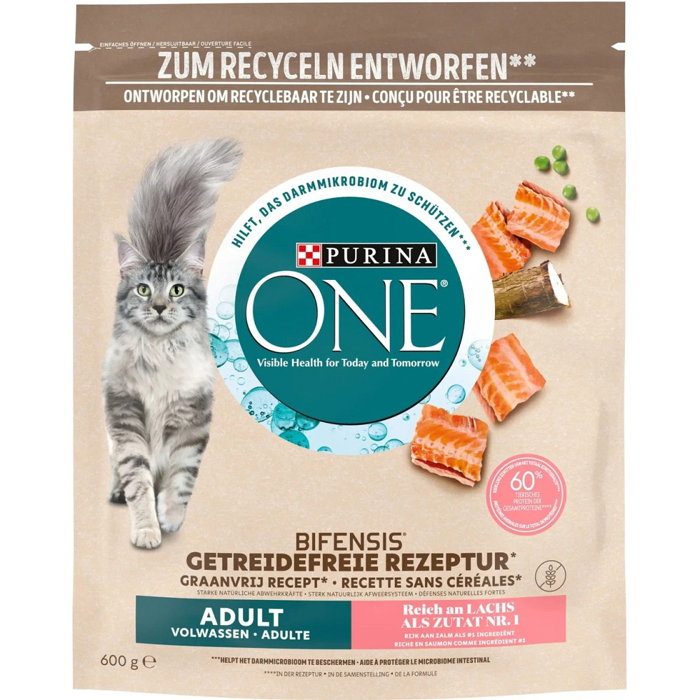 Сухий корм PURINA ONE Grain Free (Грейн Фрі) беззерновий для дорослих котів, комплекс Bifensis, з лососем, 600 г Київ - фото 1