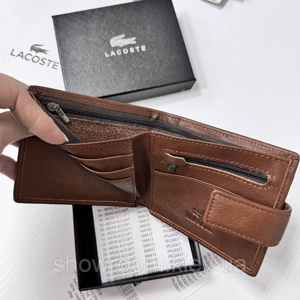 Чоловічий шкіряний гаманець на магниті Lacoste (82081) коричневий Київ - фото 4