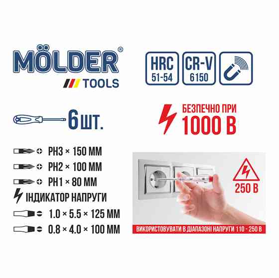 Набір викруток Molder діелектричних VDE 1000В 6шт Львів