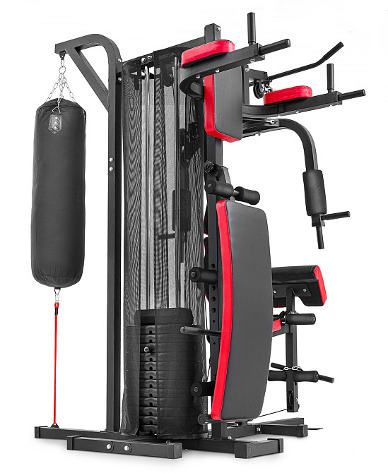Силова багатофункціональна фітнес-станція HS-1054K з партою Скотта стек на 72 кг, боксерська груша, лавка, парта скота, бруси Київ - фото 9