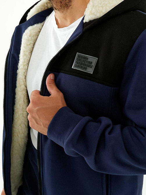 Чоловічий теплий зимовий спортивний костюм на хутрі Синьо-чорний 56/58 Харків - фото 7