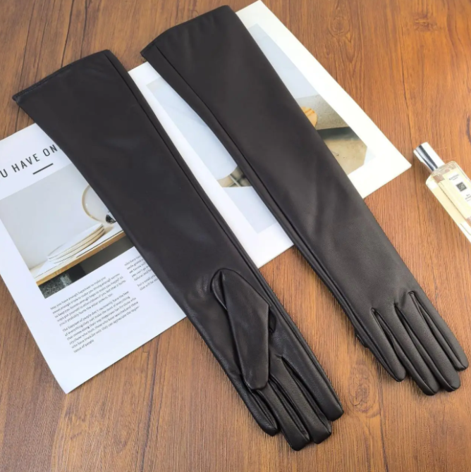 Високі рукавички жіночі із екошкіри кавовий Київ - фото 1