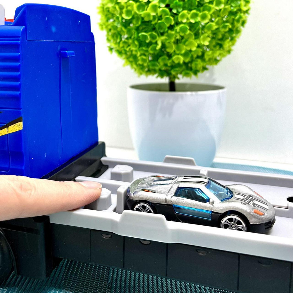 Автовоз інерційний з машинками рухомі деталі світлові та звукові ефекти Синій (D663-T204B) Чернігів - фото 5