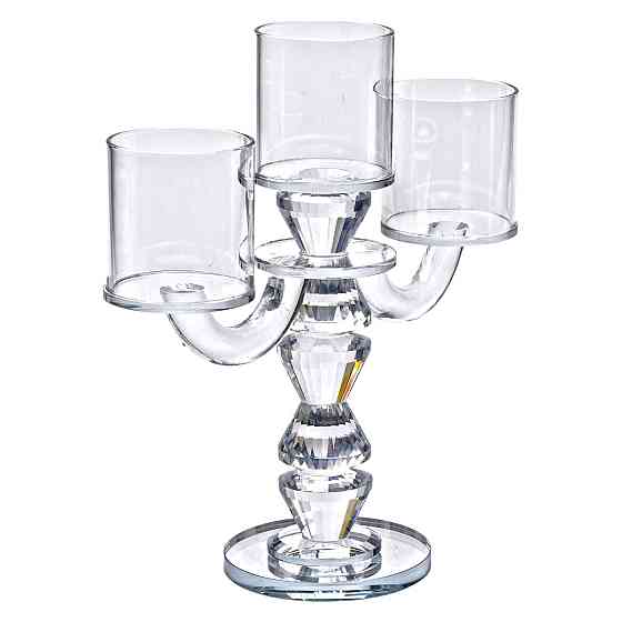 Yiwu Канделябр на 3 свічки 22×9×23 см підсвічник декоративний скляний на ніжці прозорий HP-4-30 Киев