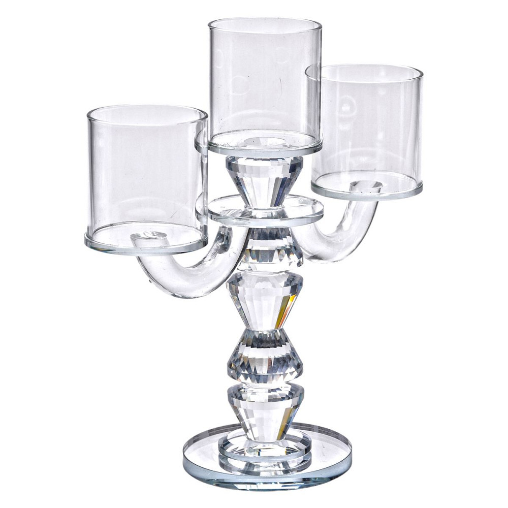 Yiwu Канделябр на 3 свічки 22×9×23 см підсвічник декоративний скляний на ніжці прозорий HP-4-30 Киев - изображение 3