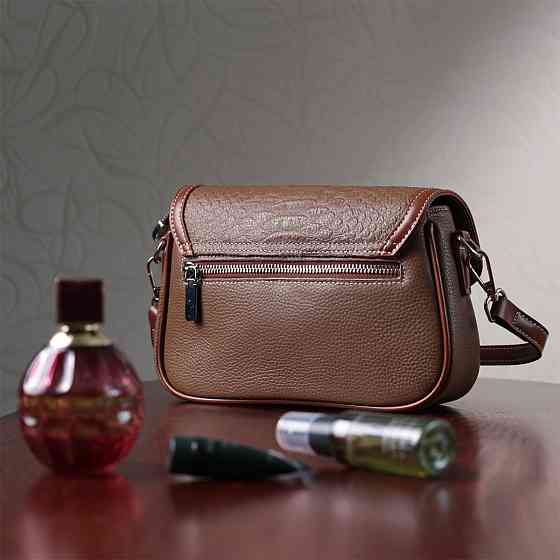 Жіноча сумка з фактурним клапаном з натуральної шкіри Vintage 22621 Коричнева Київ