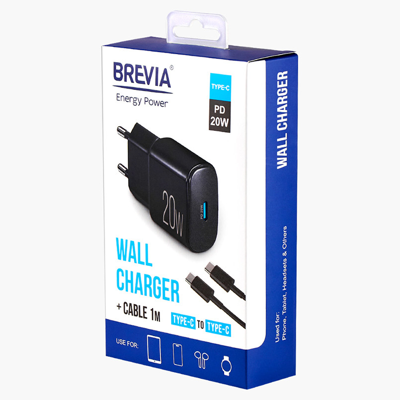 Сетевое зарядное устройство Brevia ePower PD20W + кабель USB-C to USB-C 1м черный Львов - изображение 6