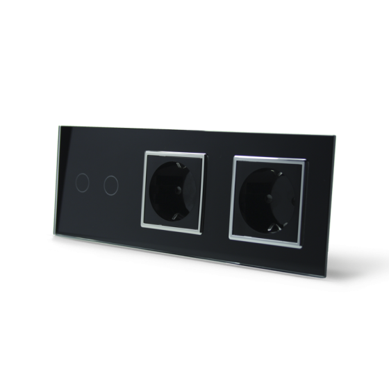 LIVOLO Сенсорний вимикач 2 сенсора 2 розетки Livolo чорний хром скло (VL-C702/C7C2EU-12C) Коломия