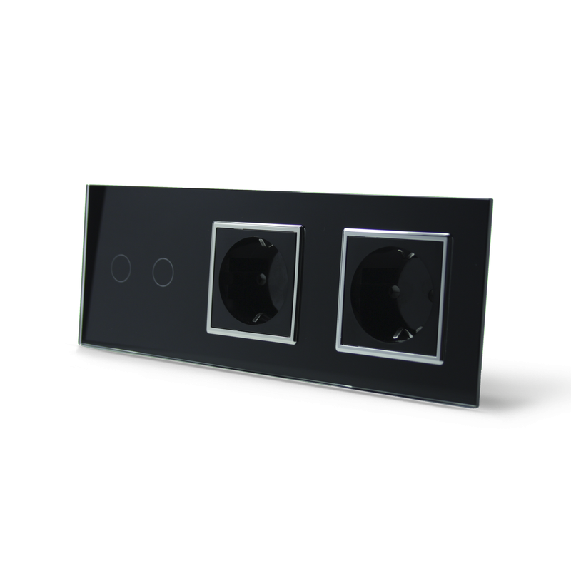 LIVOLO Сенсорний вимикач 2 сенсора 2 розетки Livolo чорний хром скло (VL-C702/C7C2EU-12C) Коломия - фото 5