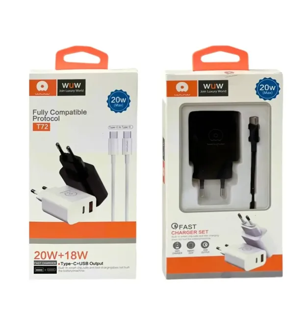 Зарядний пристрій 220В 5В/9В/12В 20Вт QC3.0 USBx1 Type-Cx1 з кабелем Type-C - Type-C WUW-T72C Одеса - фото 2