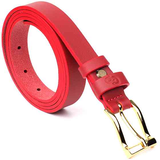 Яскравий тонкий шкіряний ремінь для жінок GRANDE PELLE 22951 Червоний Київ