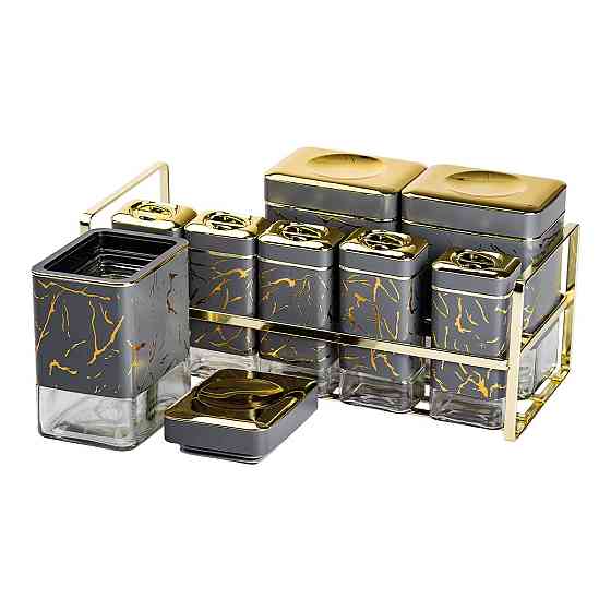 Набір для приправ та спецій на підставці 8 штук з кришками Сірий HP-1366 Київ