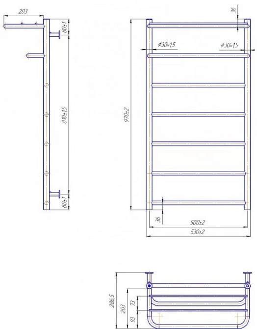 Полотенцесушитель водяной Mario INOX Отель 970х530/500 с полкой Киев - изображение 4