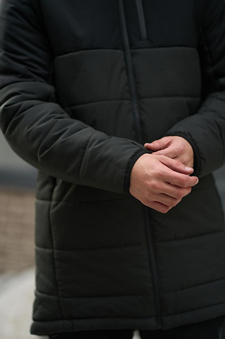 Чоловіча Демісезонна куртка з Капюшоном Довга Тепла Intruder Чорна-хакі Одеса - фото 9