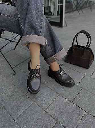 Nikos Туфлі жіночі на низькому ходу класичні з натуральної шкіри на шнурках 2129 шоколадні весн Коломия