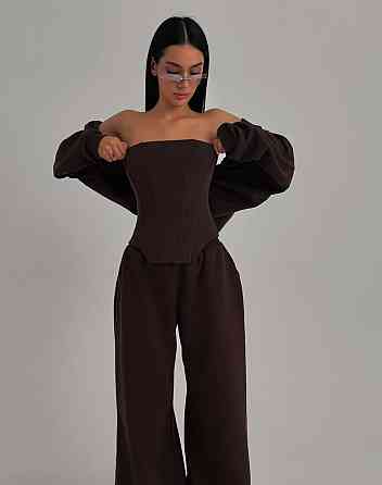 Жіночий стильний трендовий костюм-трійка петля Шоколад, 46/48 Одеса