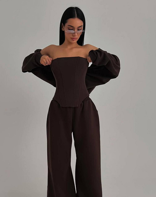 Жіночий стильний трендовий костюм-трійка петля Шоколад, 46/48 Одеса - фото 3