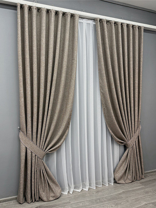 Комплект готовых штор VR-Textil Лен ALORA-TON № 1877ш Серо-коричневый 150х290 см 2 шт (33-0844) Киев - изображение 3