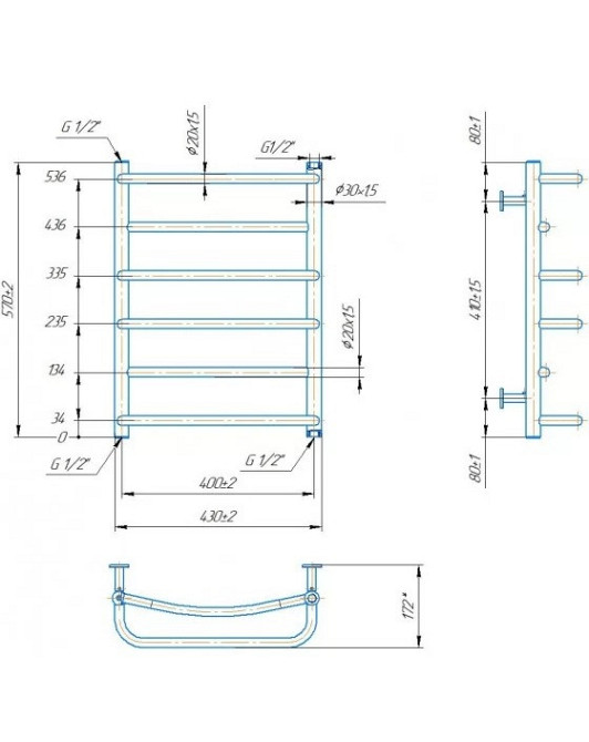 Водяной полотенцесушитель Mario INOX Люкс 570х430/400 Киев - изображение 4