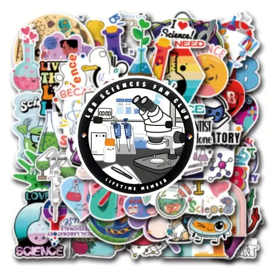 Набор научных наклеек 50 шт – виниловые стикеры Science для лаборатории, дневника, ноутбука, скрапбукинга Киев