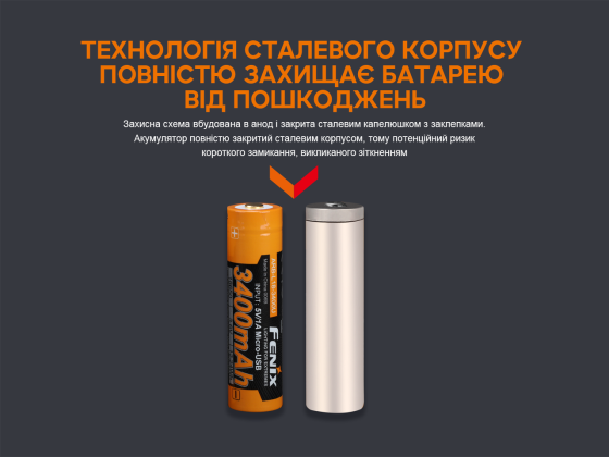 Аккумулятор 18650 Fenix 3400mAh 3.6V с micro-USB зарядкой (Черно-желтый) Киев