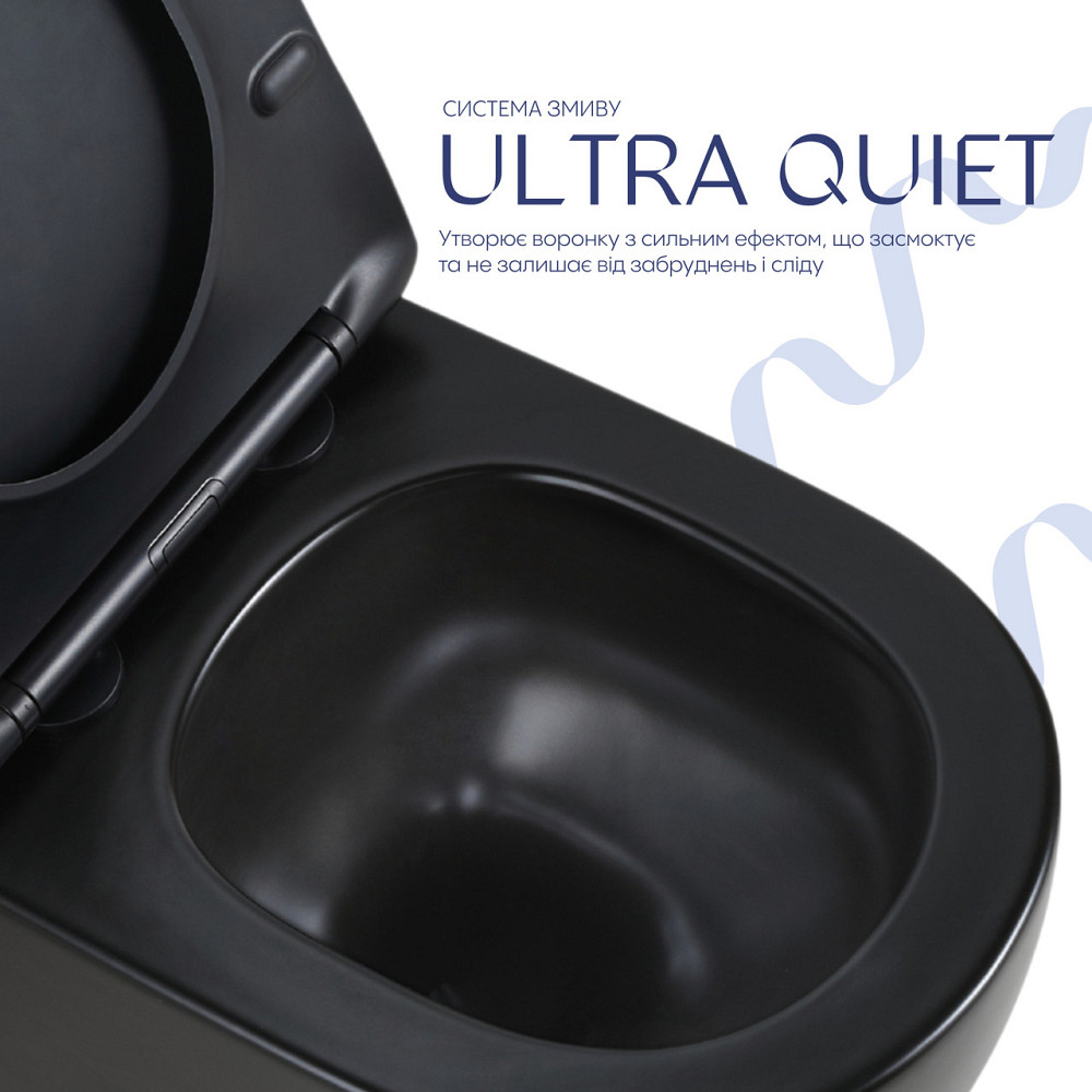 Унітаз підвісний Qtap Jay Ultra Quiet 485х360х320 мм, Matt Black, сидінням Slim Duroplast/ Soft-close/ Quick Relase QT07335177MB Київ - фото 12