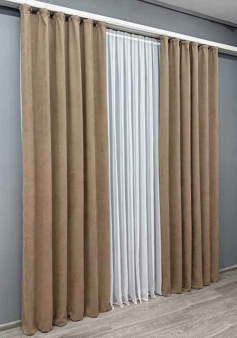 Комплект готовых штор VR-Textil Микровелюр Petek YL № 1701ш Капучино 100х295 см 2 шт (31-752) Киев - изображение 4