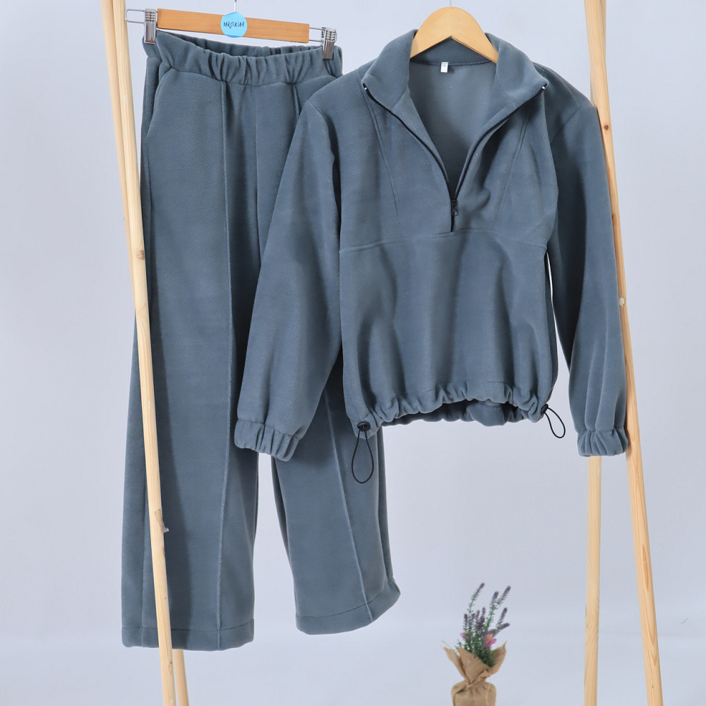 Дитячий теплий Флісовий термо костюм (толстовка на затяжках+штани палаццо)оливковий Кам'янець-Подільський - фото 3