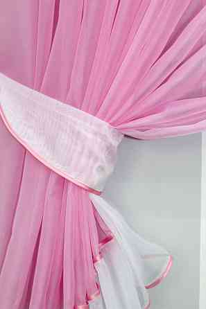 Кухонный комплект VR-Textil № 070к шторка с ламбрекеном розовый с белым 150х175 см (50-097) Киев