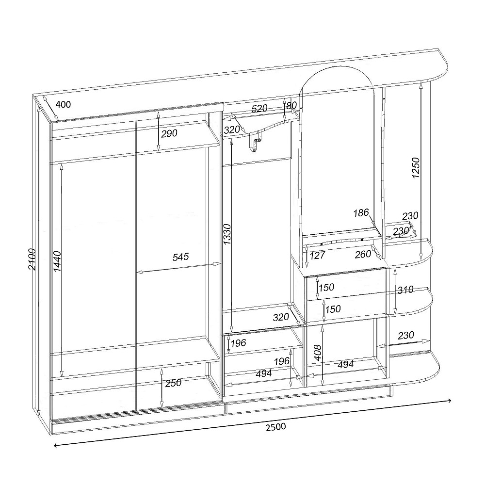 Передпокій Люкс-купе LUX, Дуб Конкордія, 2500/400/2100 Львів - фото 2