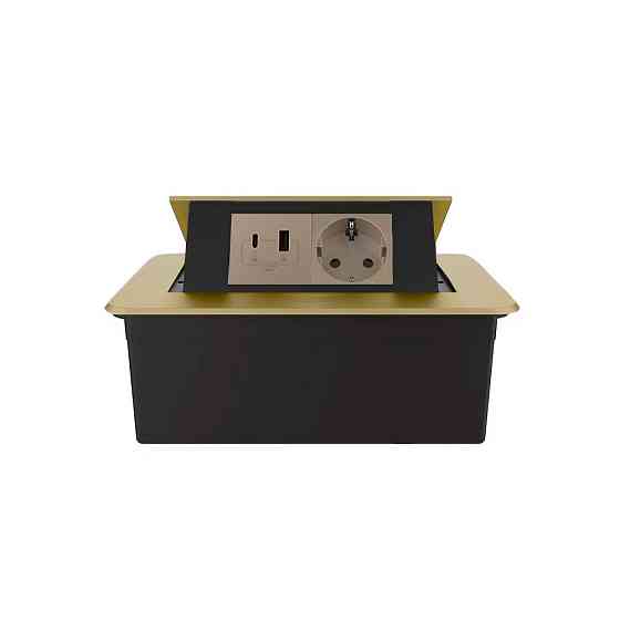 Меблева розетка LIVOLO золота, вбудована у стільницю, з USB-A і USB Type-C 36 Вт, висувна, з заземленням, плавне відкриття, алюміній (VL-SHS012-TC-UA. Коломия