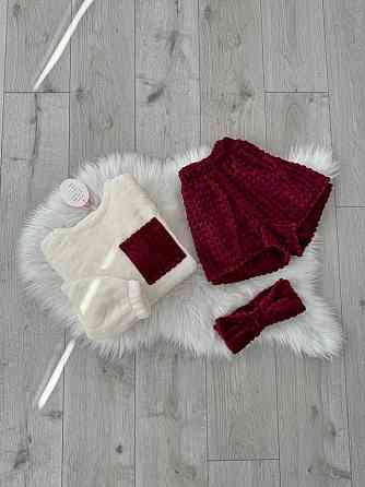 Жіноча затишна тепла піжама: кофта та шорти + пов'язка на голову з турецької махри Бордо, 46/48 Одеса