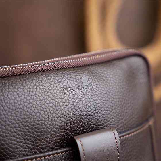 Сумка чоловіча планшет на два відділення шкіряна флотар SHVIGEL 11286 Коричнева Київ