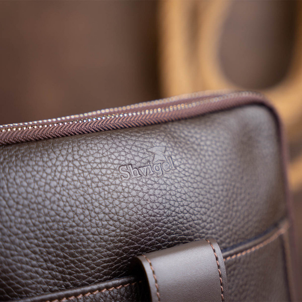 Сумка мужская планшет на два отделения кожаная флотар SHVIGEL 11286 Коричневая Киев - изображение 1