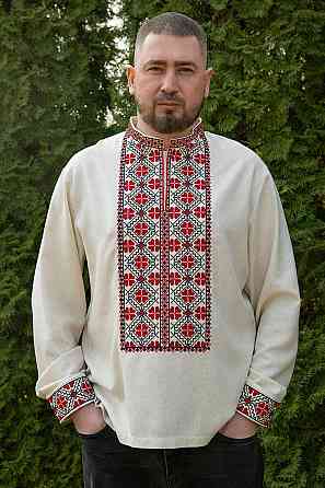 Вишиванка чоловіча лляна, довгий рукав, натуральна, (льон) топ   60 Київ