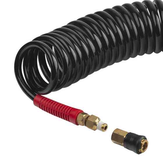 Шланг BLACK M-Flex 8×12 мм, 15 м, спіральний поліуретановий, з поворотним шарніром, латунними швидкороз'ємними з'єднаннями, STORM Київ