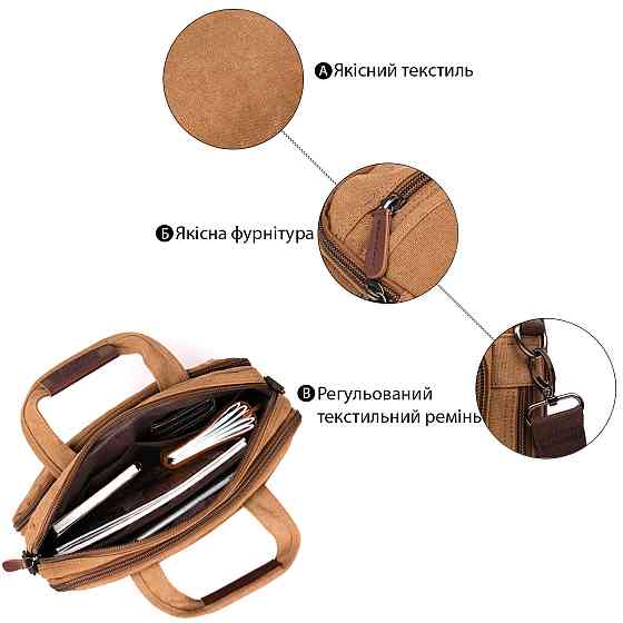 Сумка текстильная для ноутбука на два отделения Vintage 20178 Коричневая Киев