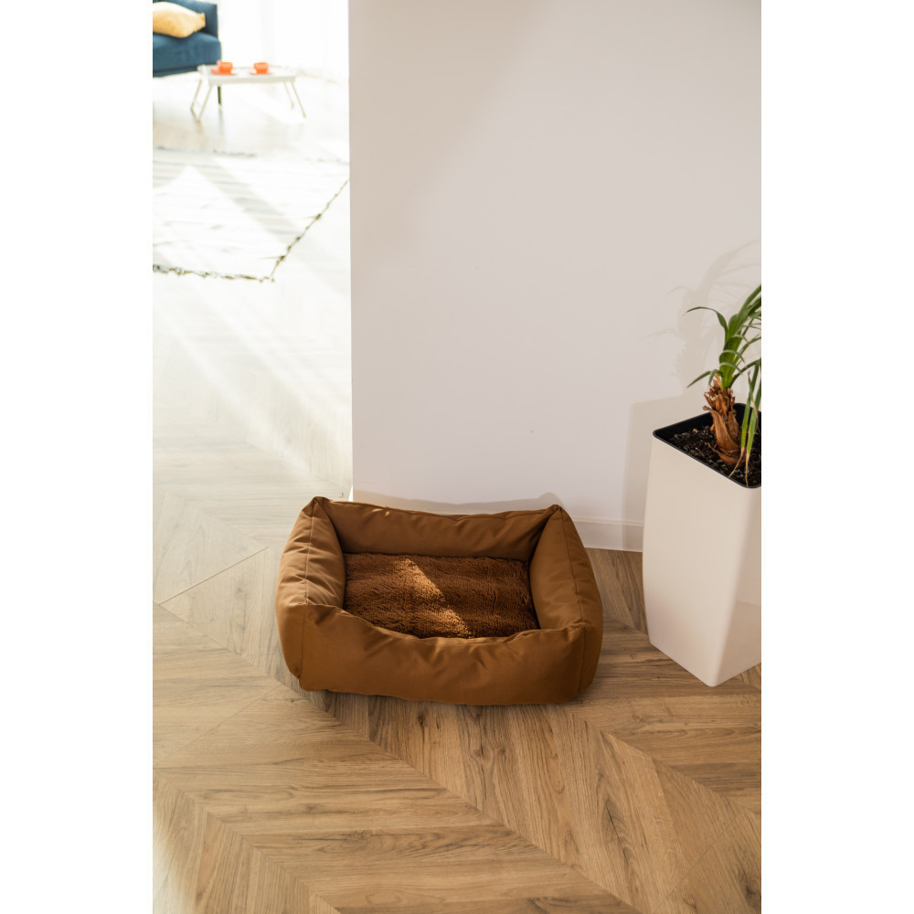 Водовідштовхувальний лежак зі знімним чохлом і двосторонньою хутряною подушкою Incor Коричневий 10040 M (60/50/18) Київ - фото 1