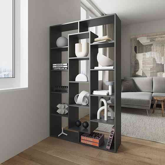 Стелаж VAYS M-7 Антрацит, книжкова полиця на 14 комірок, ЛДСП, 108×29×178 см - для дому, офісу, дитячої або вітальні Львів