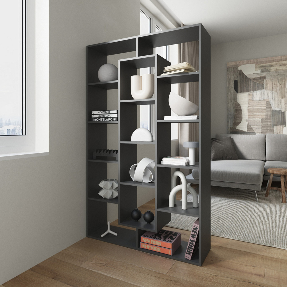 Стелаж VAYS M-7 Антрацит, книжкова полиця на 14 комірок, ЛДСП, 108×29×178 см - для дому, офісу, дитячої або вітальні Львів - фото 1