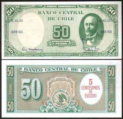 Chile Чилі - 5 Centimos Escudo de on 50 Pesos 1960 - 1961 UNC Полтава