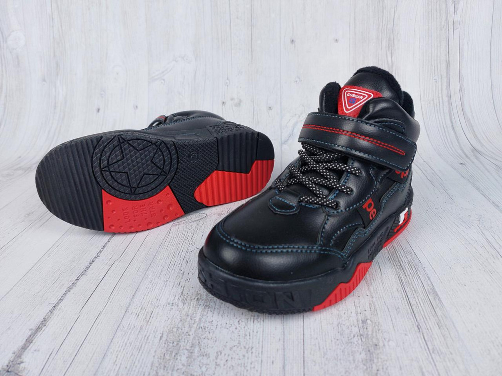 Дитячі демісезонні кросівки хайтопи чорно-червоні на флісі для хлопчиків 29 Миколаїв - фото 2