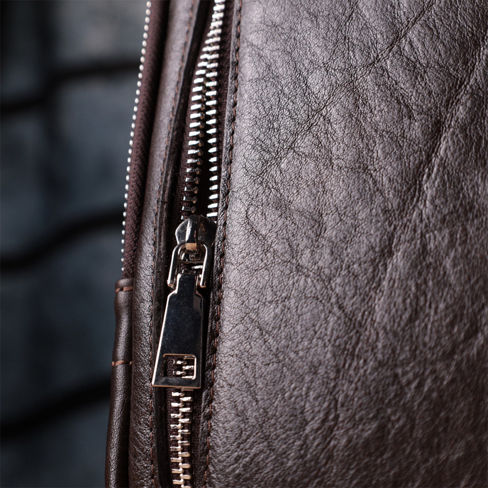 Мужская прямоугольная сумка бананка из гладкой натуральной кожи GRANDE PELLE 22880 Коричневый Киев - изображение 1