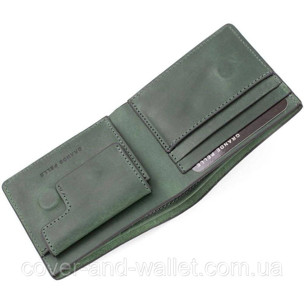 Компактний шкіряний чоловічий гаманець на магнітах зеленого кольору Grande Pelle 505191 Київ - фото 5