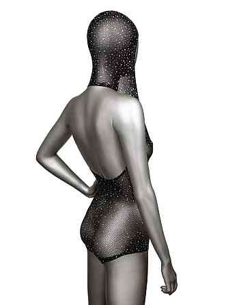 Боді-сітка в стразах із капюшоном CalExotic Hooded Deep V Bodysuit, чорний Sex Aura Київ